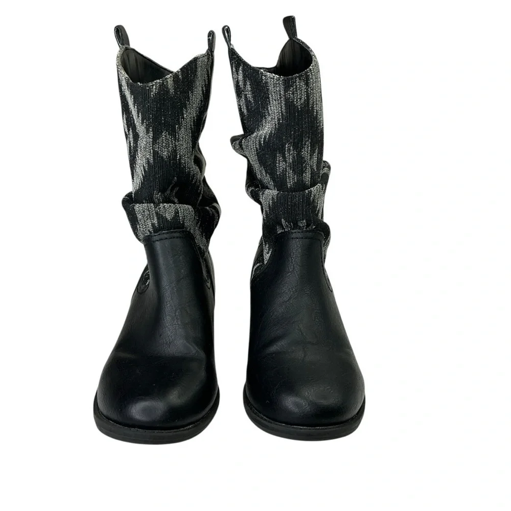 Old‎ Navy Black and Gray Girls Boots Size 2 Southwestern Print Slouchy Style